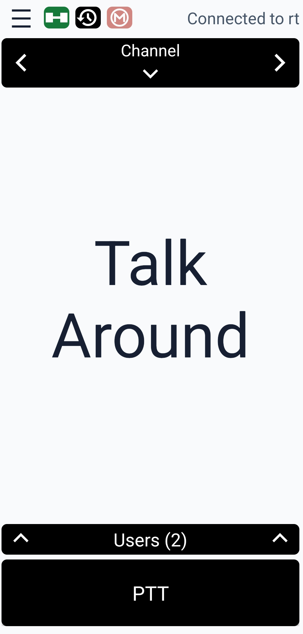 MumRadio connected Talk Around screen